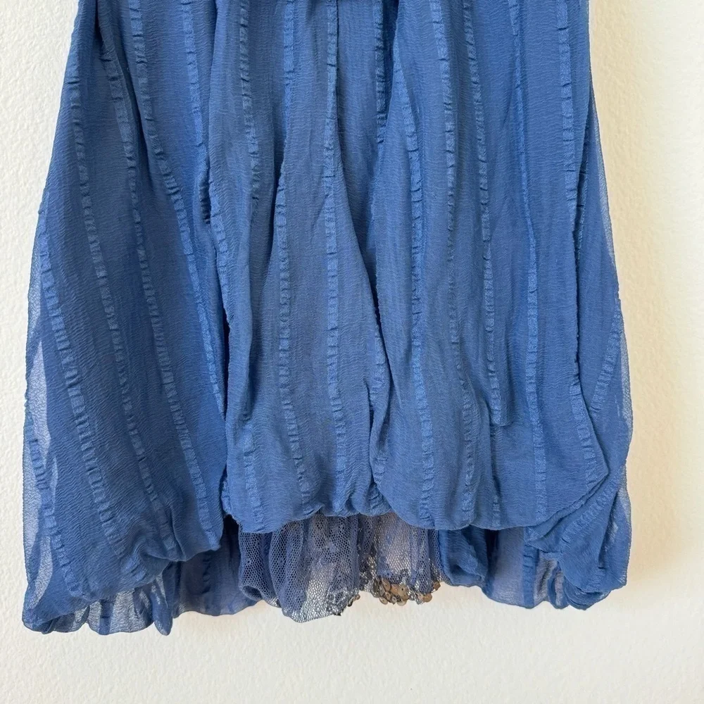 Free People Elisas Off the Shoulder Gold Sequin Blue Top XS SAMPLE - Picture 8 of 15